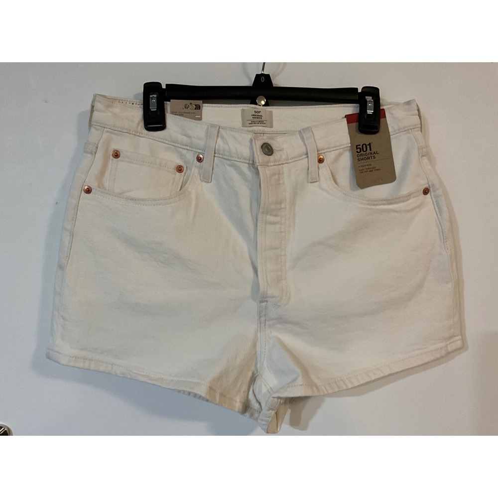Levis 501 Original Shorts Womens 29 White High Rise Stretch Denim New